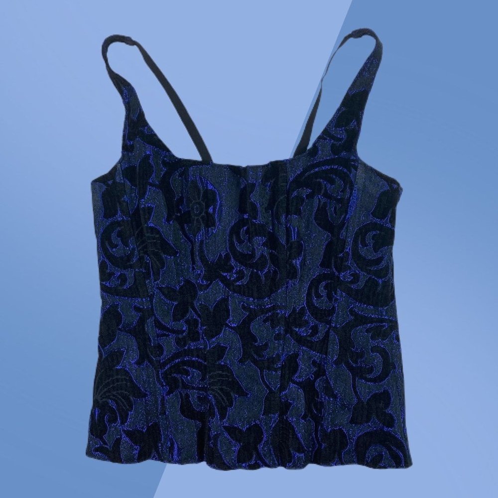 Frederick's of Hollywood Blue Black Lace Floral Side Zip Corset Women's 34